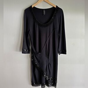 São Paulo Black Sequin Asymmetrical Cocktail Dress Scoop Neck Glam Size 8